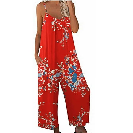 

Inleife Jumpsuits Women Clearance Fashion Printing Jumpsuit Pajamas Casual Womens Sling Wide Leg Long Pants Rompers