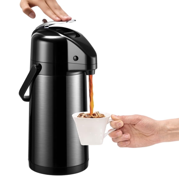 Baalaka Upgraded Airpot Coffee Carafe with Double Pump, Stainless Steel Drink Dispenser for Hot/Cold Beverage with Lazy Susan Base