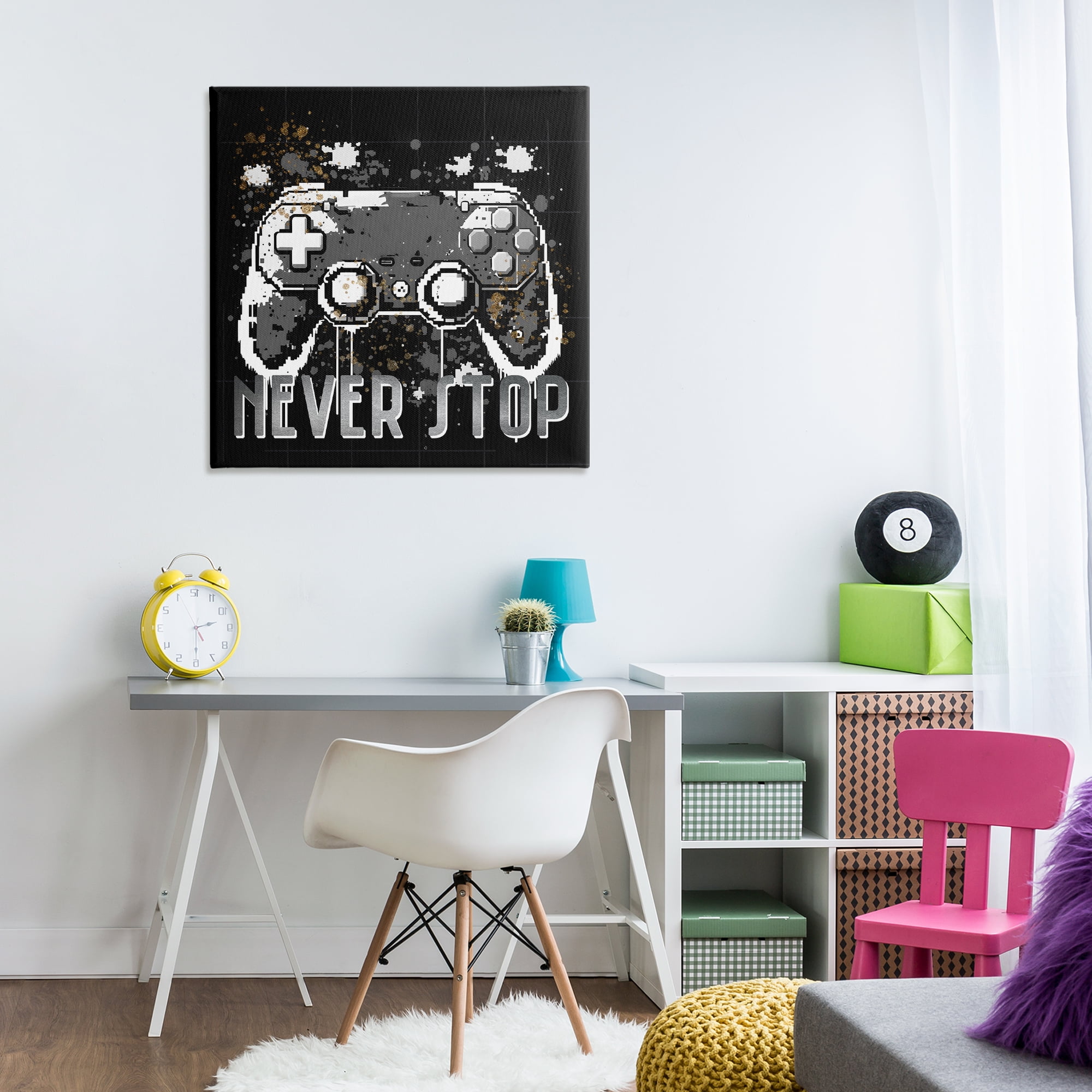 Stupell Industries Never Stop Pixel Controller Entertainment Painting Wrapped Canvas Art Print Wall Art, 30 x 30