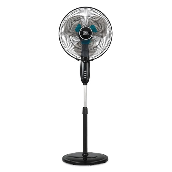 BLACK DECKER 16-In. 3-Speed Dual-Blade Oscillating Stand Fan with Remote, Black, BFSD116B