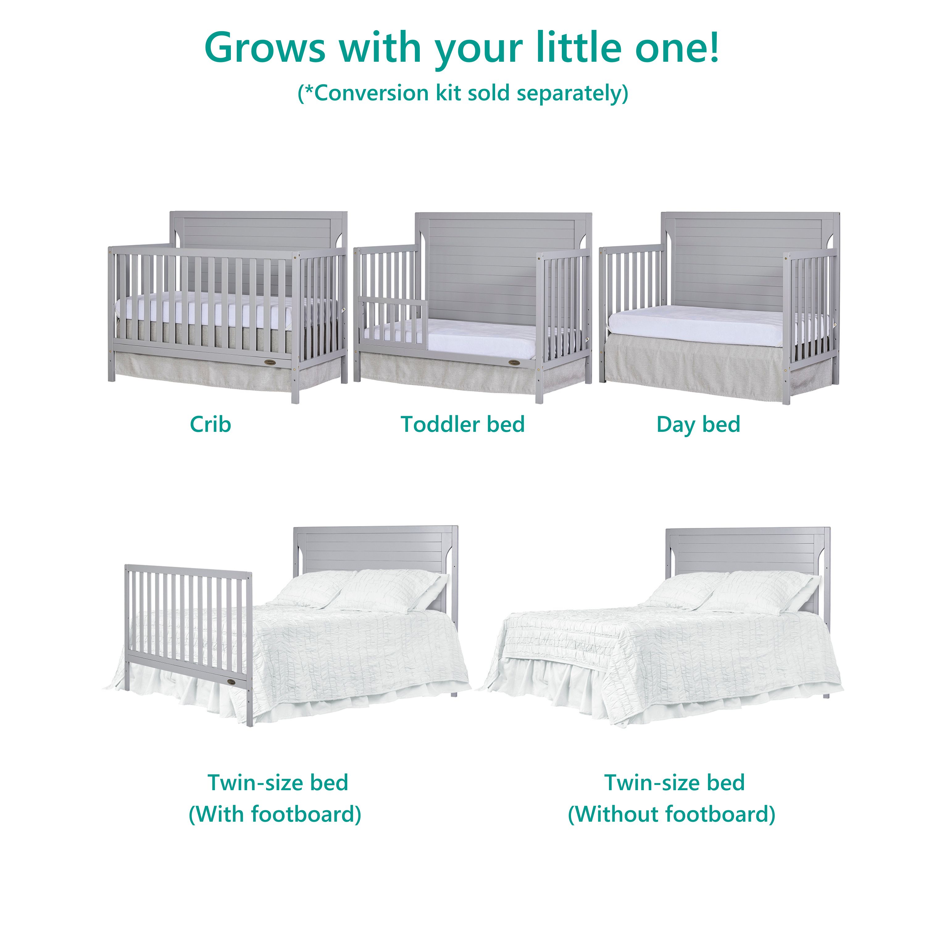 Dream On Me Cape Cod 5-in-1 Convertible Crib, Pebble Grey