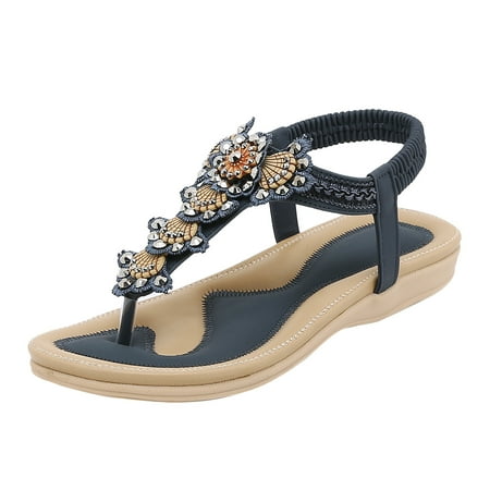 

Qufokar Thong Sandals for Women Dressy Summer Women s Sandals Size 11 Wide Width Fashion Women Casual Open Toe Flat Rhinestone Comfortable Soft Bottom Breathable Elastic Band Shoes Sandals Saltwater