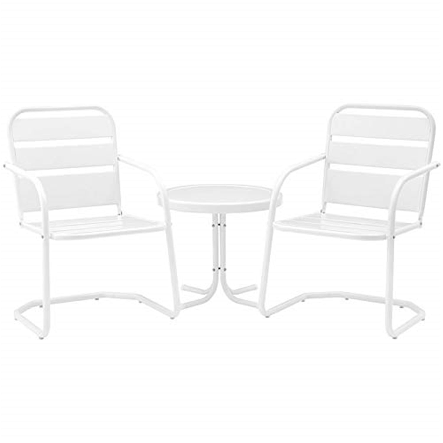 Brighton 3Pc Outdoor Metal Armchair Set White Side Table & 2 Chairs