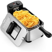 KOTEK Deep Fryer with Basket, 3.2QT/12-Cup Stainless Steel Electric Fryer w/Temperature Control, 60 Min Timer, Lid w/Viewable Window, 1700W Small Deep Fat Fryer for Home, Kitchen, Restaurant (3.2QT)