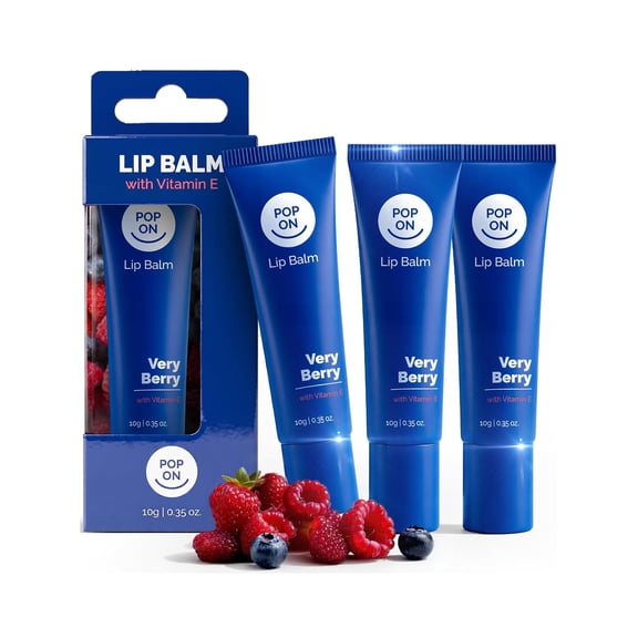 Pop On Moisturizing Lip Balm with Shea Butter and Vitamine E – Deep Hydrating Lip Moisturizer Lipbalm for Sensitive Dry Lips – Travel Friendly Lip Care Tube, 3-Pack