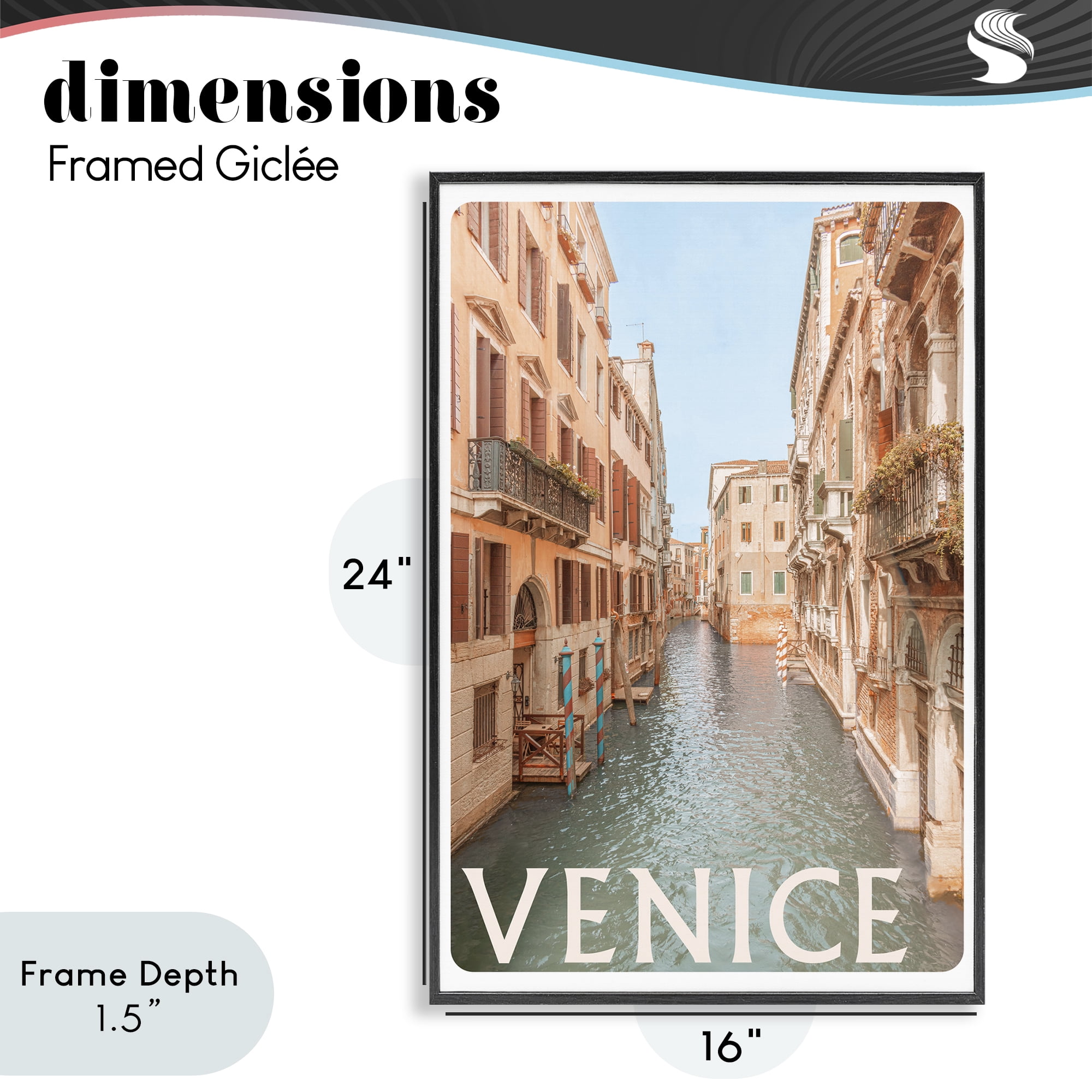Stupell Industries Venice Canal Waterway Black Framed Giclee Art, design by Erin Marie