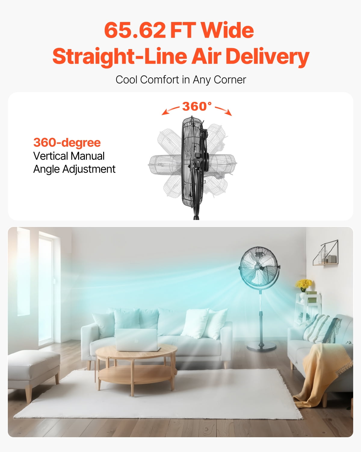 VEVOR Industrial Pedestal Fan, 18 Inch Standing Fan with 45.3 to 57.9 Inches Adjustable Height, Floor Fans with 3 Adjustable Speeds
