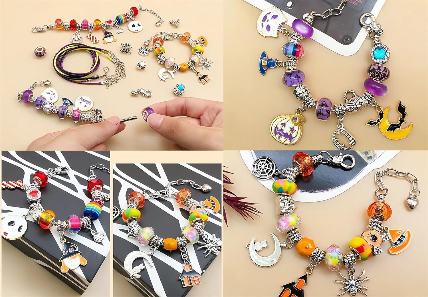 Guvpev 2Set Halloween Trick or Treat Charm Bracelet Advent Calendar 2025, DIY Jewelry Ornament Making Kit, with 20Pcs Charm Beads, 2 Bracelets & 2 Necklace, Haloween Countdown Calendar, Unique Gifts