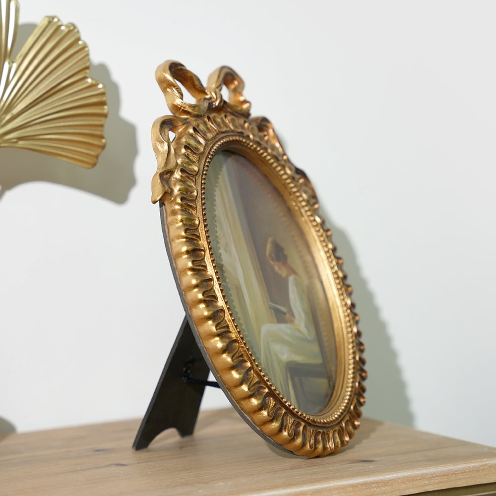 5x7 Vintage Picture Frame, Oval Gold Picture Frame with Real Glass Front, Ornate Antique Retro Photo Frame, Wall or Table Top Photo Display, Vintage Decor, Gallery, Gift Idea