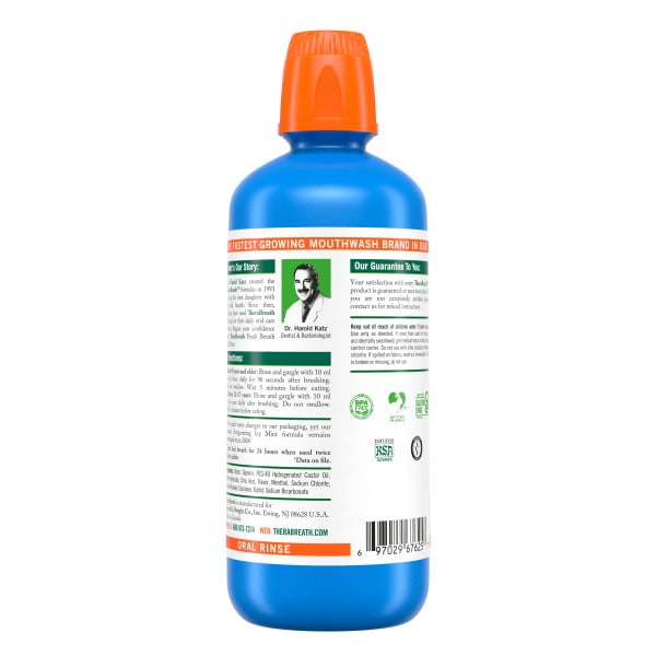 6 Pack - TheraBreath Fresh Breath Mouthwash, Icy Mint, Alcohol-Free, 1 Liter (33.8 fl oz)