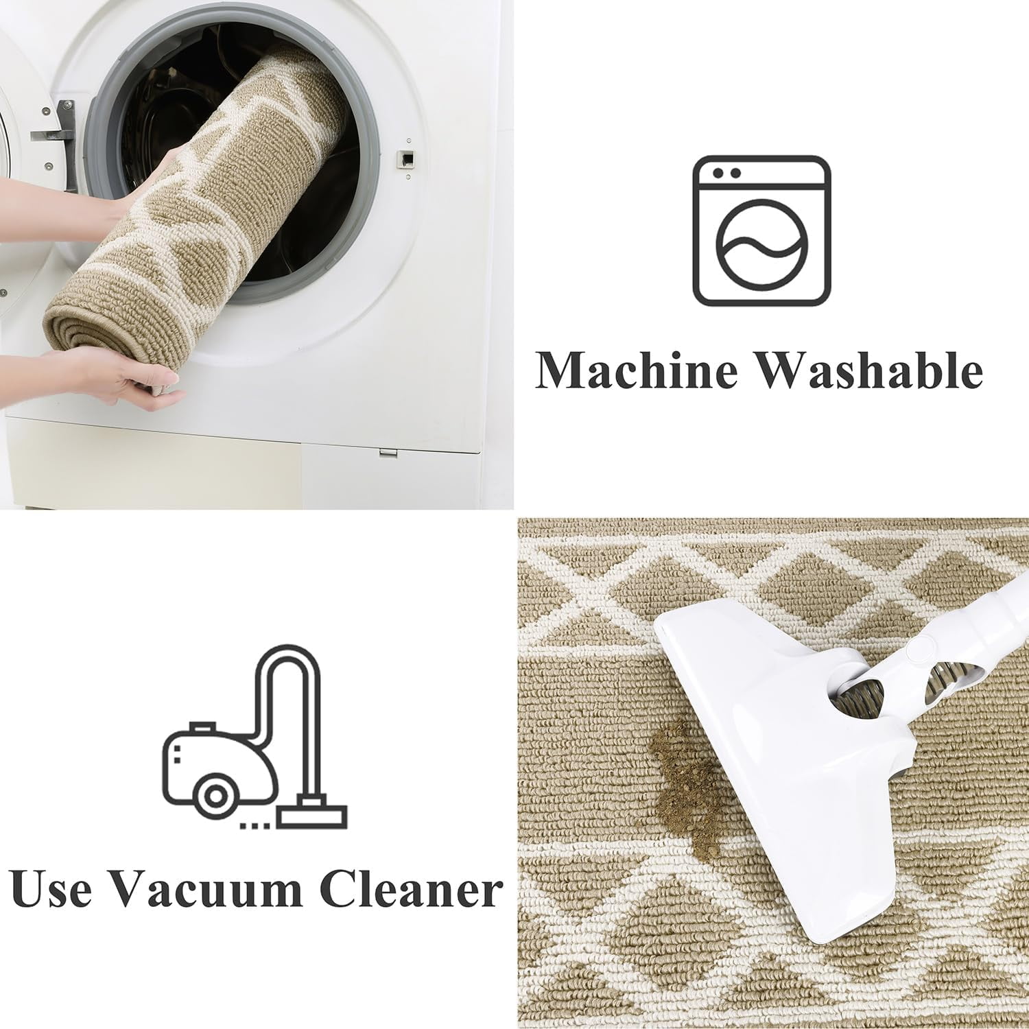 Yamaziot 2'x8' Runner Rug, Washable Kitchen Floor Runners Rugs for Hallway, Non Slip Entryway Mat Low Profile Inside Front Doormat, Laundry Room Rug, Beige