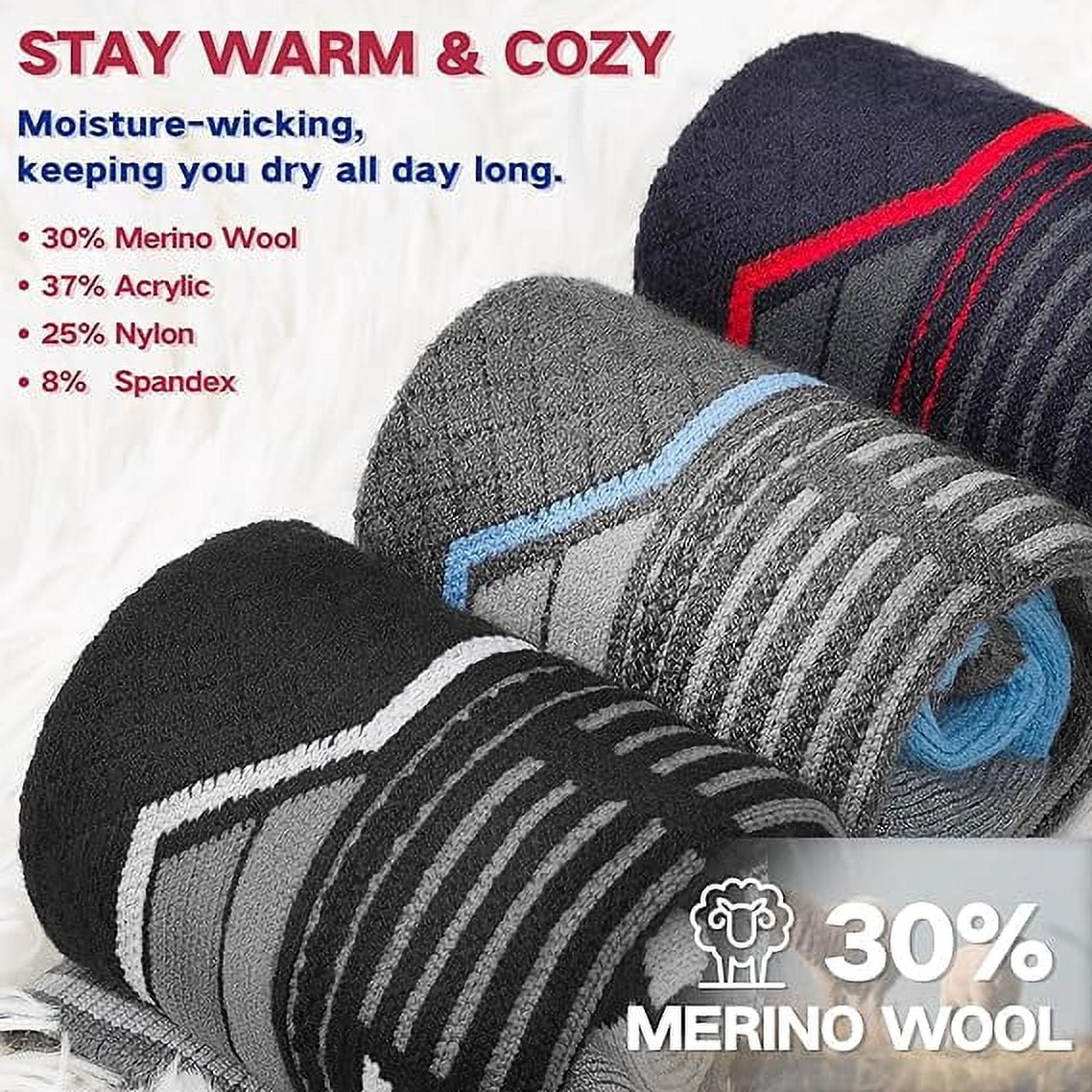 2 Pairs Merino Wool Ski Socks, Men Women Compression Snowboard Winter Thermal Socks for Skiing, Snowboarding, Cold Weather, Winter (Redblue USA Size 13-16)