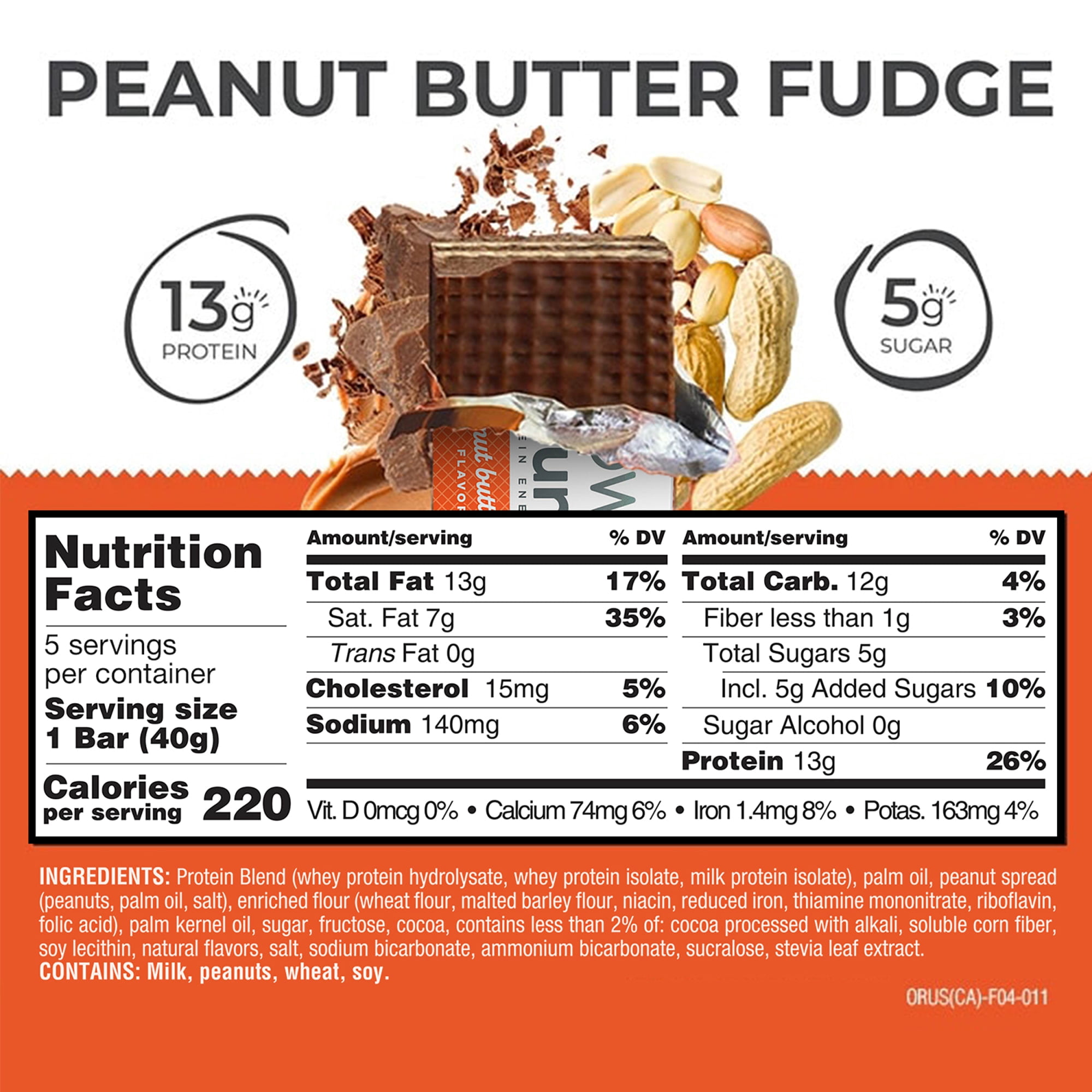 Power Crunch Protein Energy Bars, Peanut Butter Fudge 1.4oz, 5 Count Box