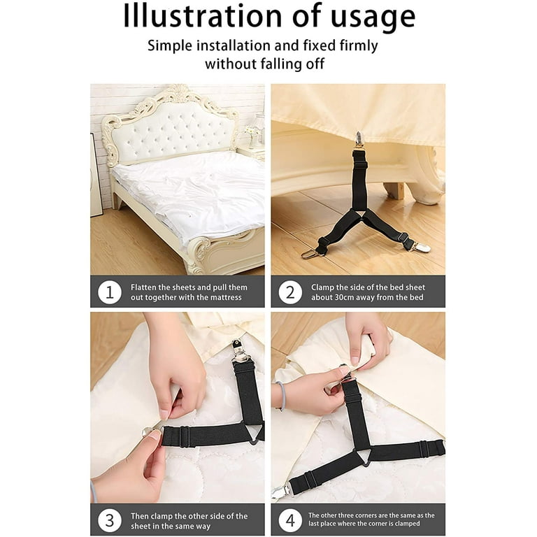 8/12 Clips Fixed Holder Adjustable Elastic Fitted Sheet Straps Crisscross  Bed Sheet Fasteners Mattress Cover
