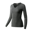 thumbnail image 2 of A2Y Women's Fitted Notched Neck Long Sleeve Thermal Knit Top Charcoal Grey S, 2 of 5