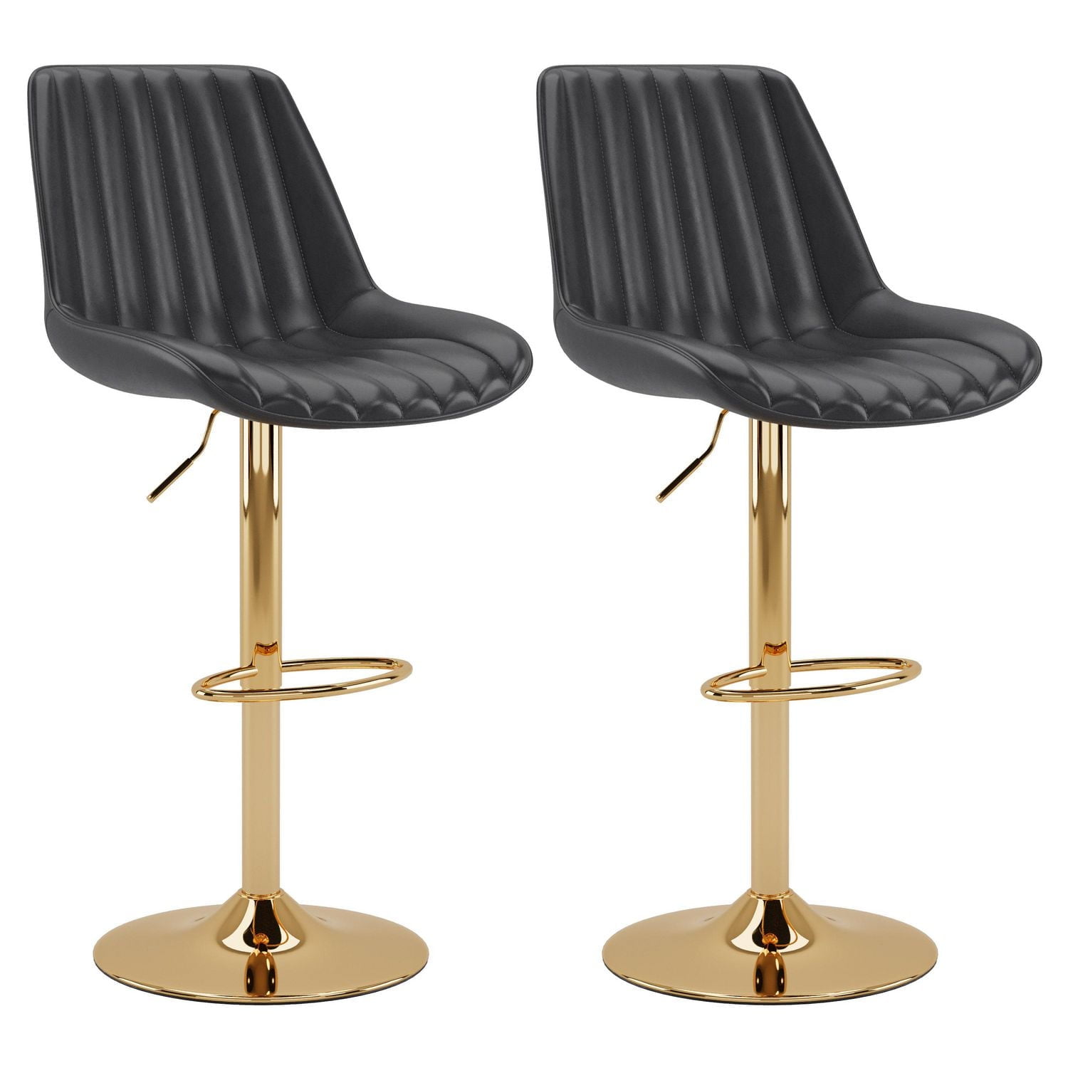CorLiving Arwen Set of 2 Faux Leather Upholstered Adjustable Height Gold Base Indoor Barstools