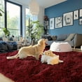 thumbnail image 2 of Burgundy Plush Rug for Living Room Fuzzy Carpet for Bedroom Dorm, Non-Slip High Pile Rug, Shag Rug for Playroom Nursery Home Office Decor 6X9 Ft, 2 of 8