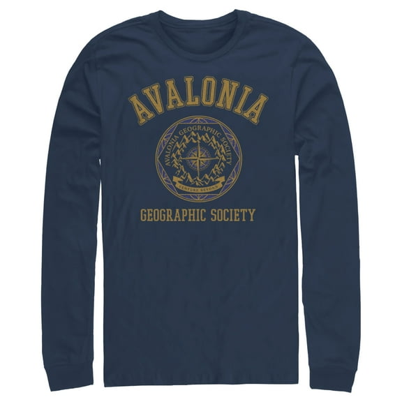 Men's Strange World Avalonia Geographic Society Long Sleeve Shirt Navy Blue 2X Large