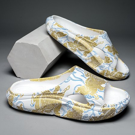 

Chinese Dragon Print Lightweight Non-Slip Open Toe Quick-Drying Slides For Bathroom Beach Summer