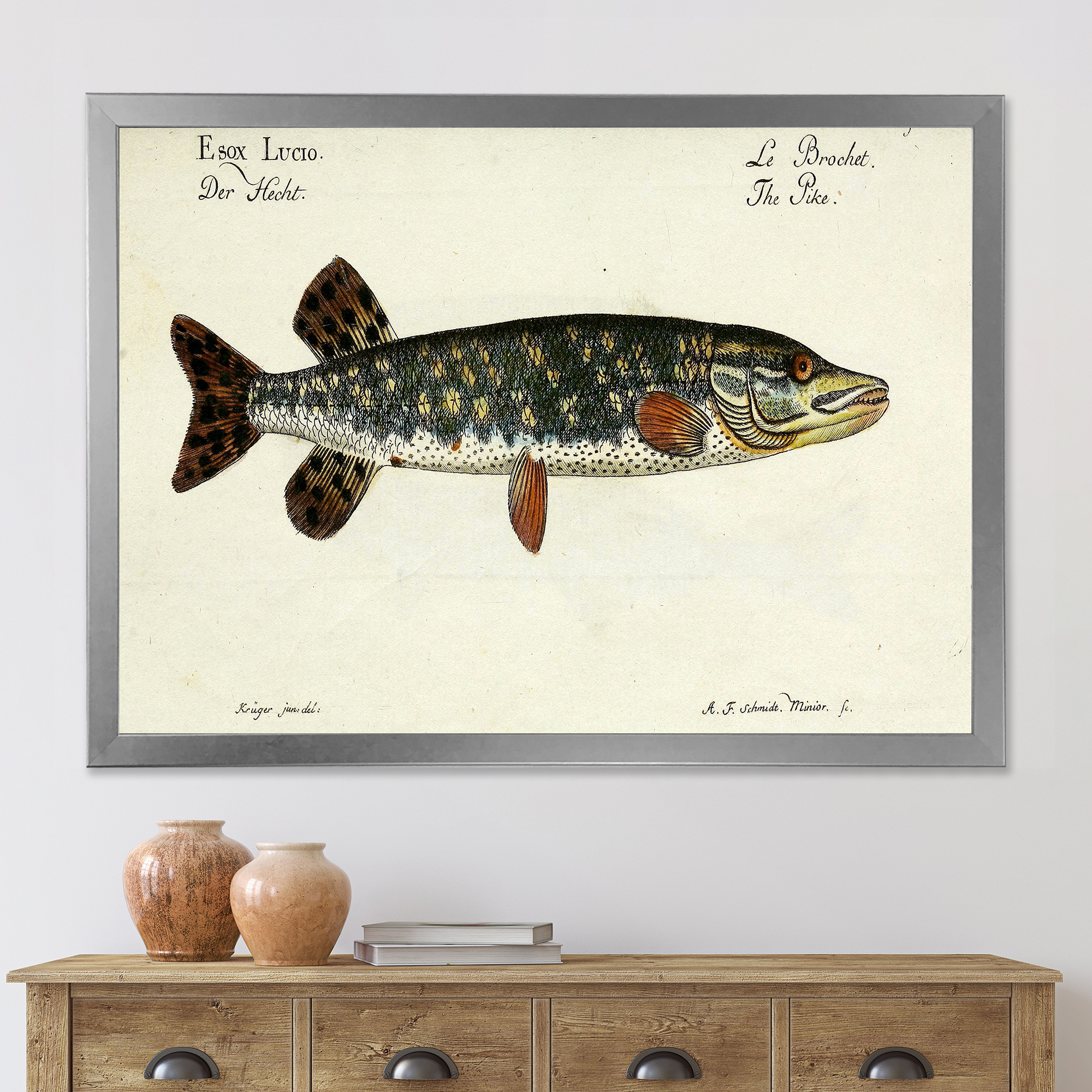 Designart 'Portrait Of A Green Fish On Beige' Nautical & Coastal Framed Art Print