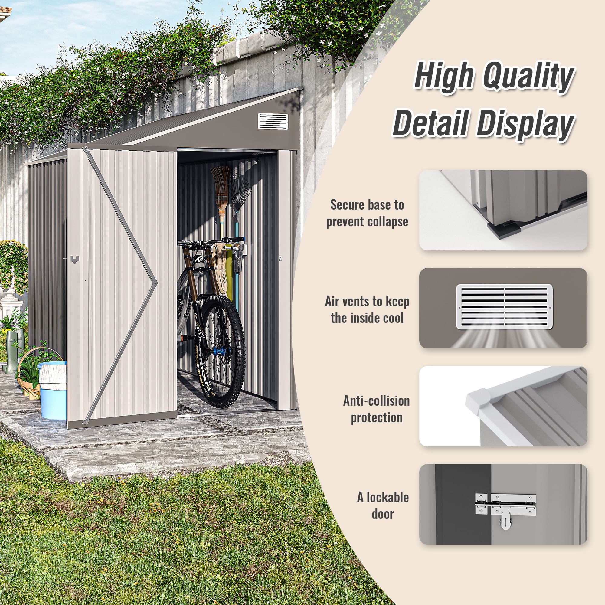 Leumius Outdoor Metal Storage Shed with Single Hinge Door Metal Garden Tool Shed with Lockable Door for Garden Lawn Backyard Dark Gray