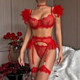 thumbnail image 3 of Lirclo Womens Lingeries Garter Set Lace Lingerie Sets Sexy Corset Tops Red L, 3 of 8