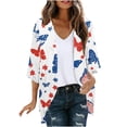 thumbnail image 2 of Xdegoge Patriotic 4th of July Kimono Cardigan for Women Red White and Blue Butterfly Graphic Open Front Lightweight Summer Beach Cover Up Independence Day Party Tops, 2 of 5