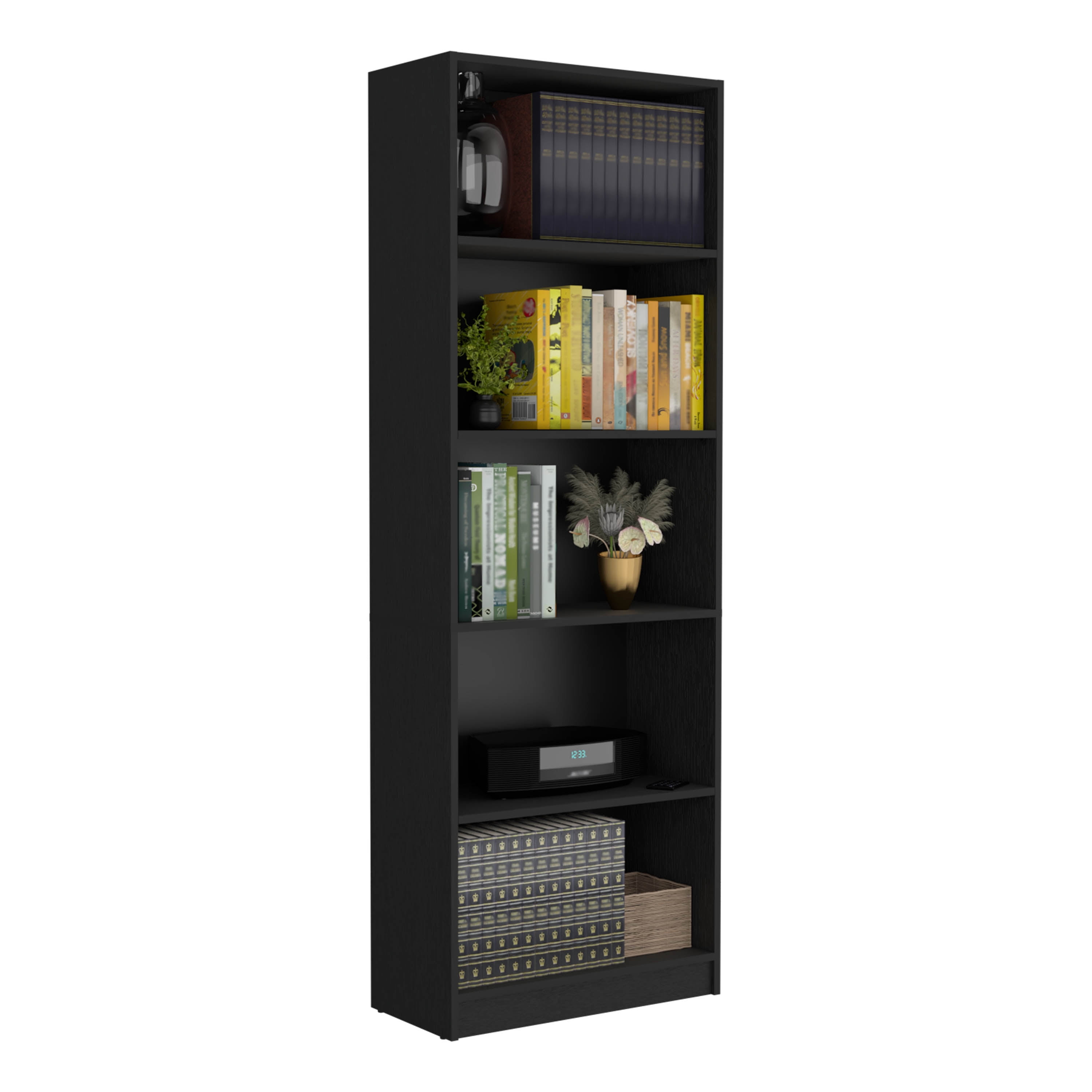 4-Tier Bookcase with Modern Storage for Books and Decor, Black