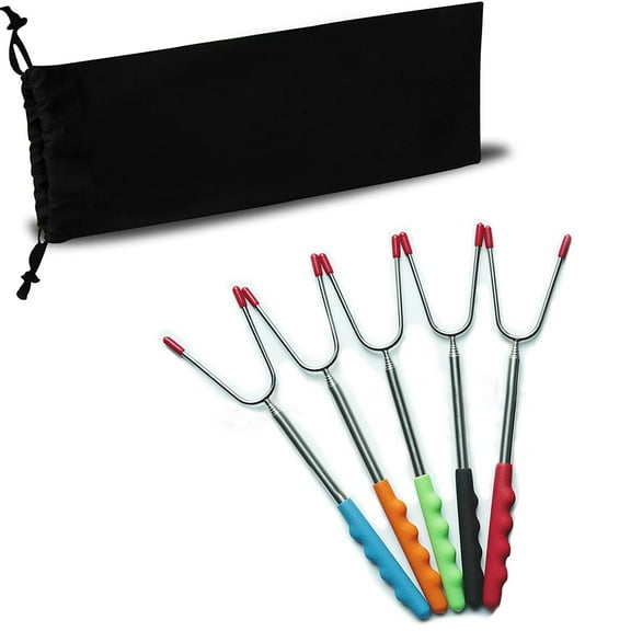MOQIN Roasting Sticks, Set of 5 Long 45 Inch Smores Sticks for Fire Pit, Telescoping Rotating Smores Skewers, Hot Dog Roasting Sticks for, Camping, Bonfire and Grill