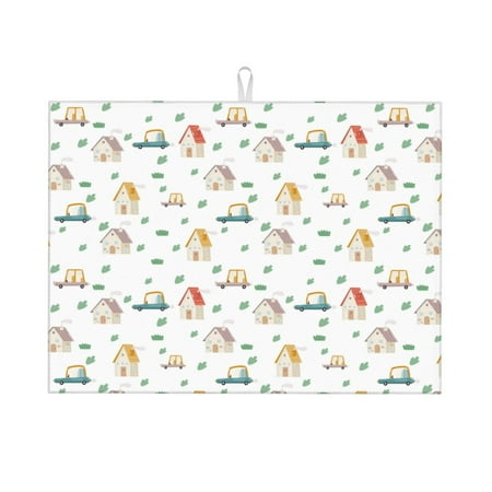 

Kdxio Cartoon House for Dish Drying Mat 24*18 inch Absorbent Dish Drainer Kitchen Counter Large Size Dish Drying Pad for Countertops Draining Racks