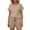 Khaki, variant on Matching Set Summer 2 Piece Short Sleeves Crew Neck Breathable Pajama Set with Pocket Ruffle Loungewear Classic Sleepwear