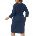 thumbnail image 4 of DARING DIVA Women's Plus Size Peplum Pencil 3/4 Sleeve Flared Sheath Dress 1X Navy Blue, 4 of 6