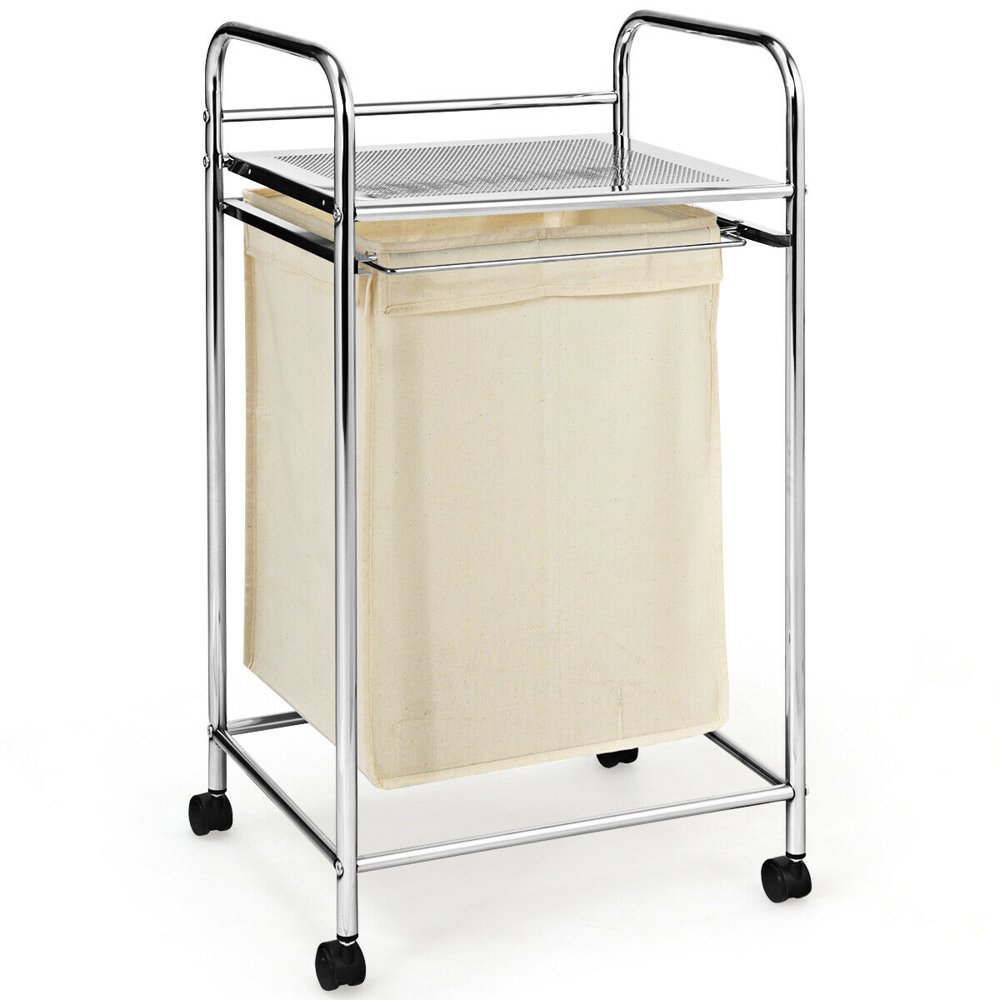 Topbuy Laundry Hamper Basket Cart Laundry Cart W/ Rolling Wheels Shelf