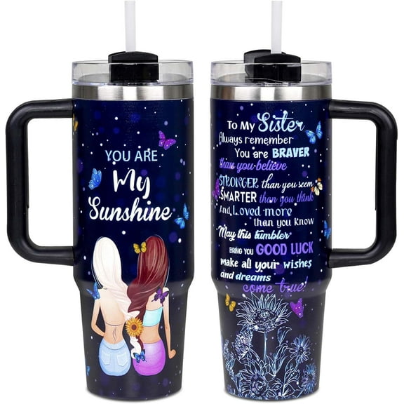 Sister Gifts from Sisters - 30 oz Stainless Steel Tumbler with Handle and Straw - Gifts for Best Friend - Work Friendship Gifts for Women - Funny gifts for Sis on Mother''s Day, Birthday, Christmas