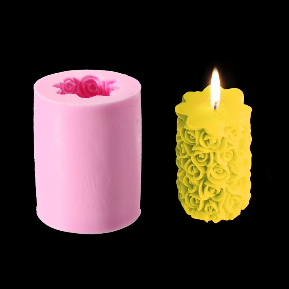 Handmade Pudding Jelly Desserts Clay Molds Silicone 3D Rose Cylindrical Candles 