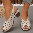 thumbnail image 2 of Rokment Women's Platform Dress Sandals for Ladies Summer Fashion Casual Leather Hollow out Fish Mouth Open Toe Chunky Block Mid Heel Slingback Sandals Beige Size 6.5, 2 of 7