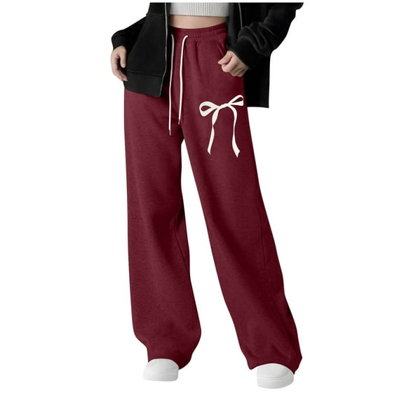 LYEAA Joggers for Girls 5-15 Years Sweatpants with Pockets Bow Print Drawstring Athletic Pants Fashion Casual Trousers