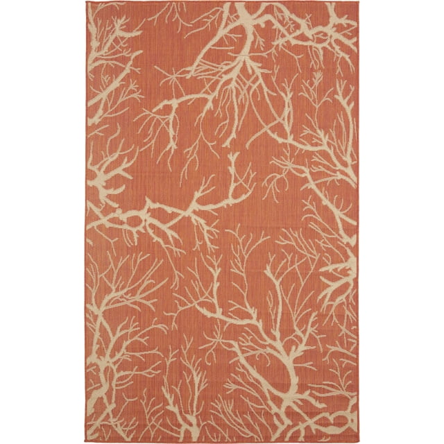 Unique Loom Collection Botanique Abstrait Pictural Transitionnel Tapis d'Intérieur et d'Extérieur, 5 x 8 Pieds, Terre Cuite/beige