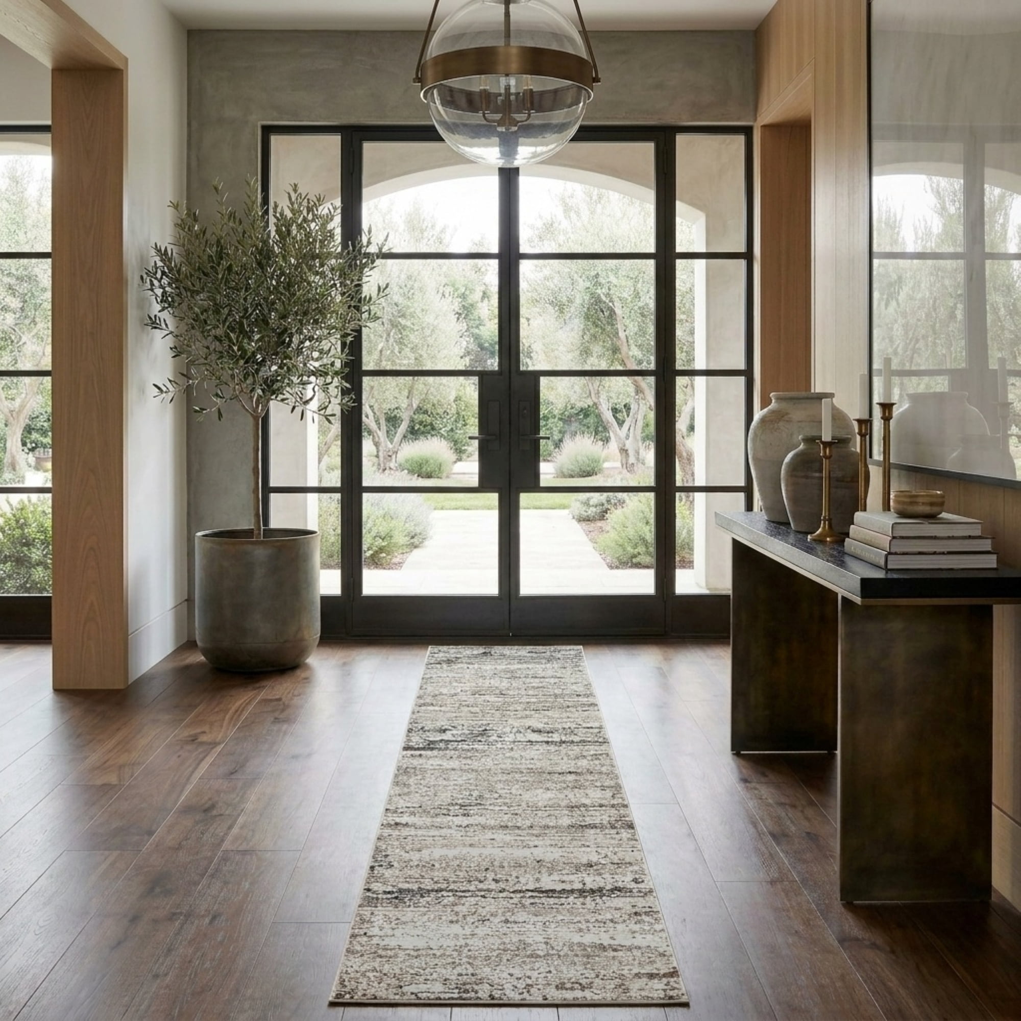 Ox Bay Claire Abstract Transitional Performance Polyester Indoor Runner Rug, Dark Gray, 2' x 10'