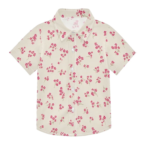 Boys Button-Down Shirt Short Sleeve Shirt Tops for 3Y Tiny Red Floral Pattern