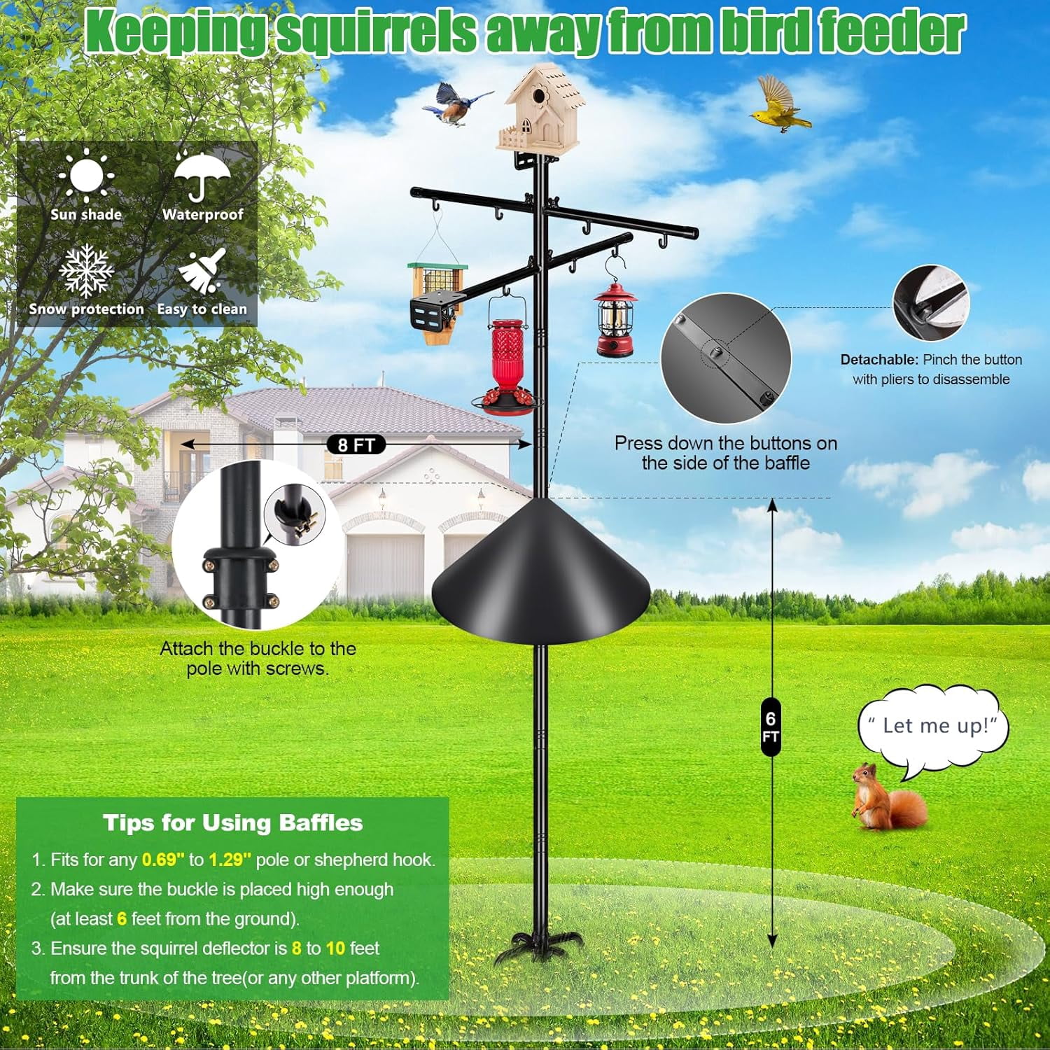 Gtongoko Smart Bird Feeder Pole 1-Inch Dia 79 Inch Bluebird House Pole for Outdoors Weather Station Heavy Duty Metal Mounting Kit Adjustable Bird Feeder Stand Black