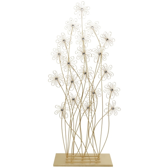 22" x 60" Gold Metal Tall Floral Sculpture with Crystal Embellishments, by DecMode