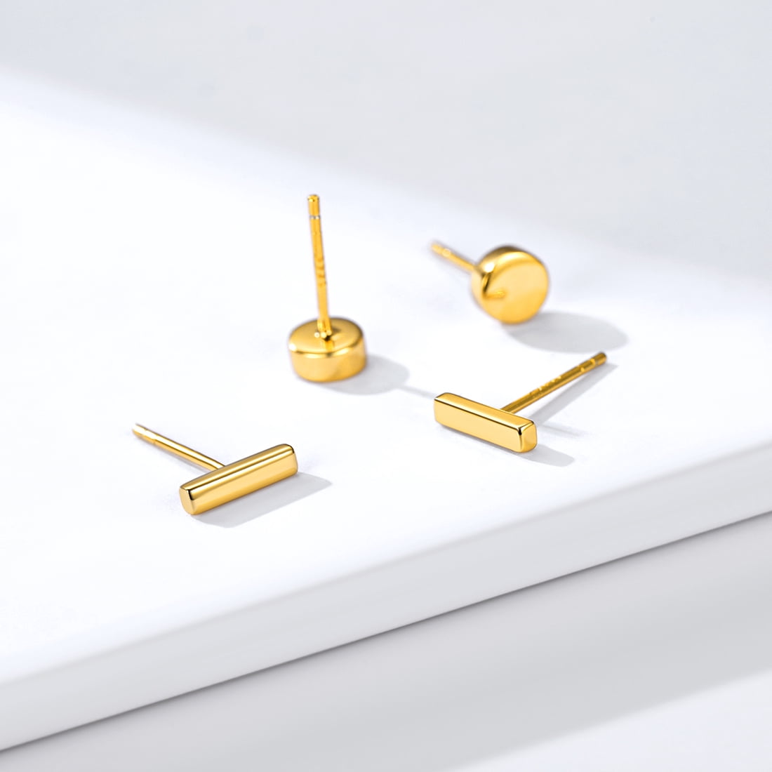 ChicSilver Gold Earrings for Women Studs Set 14K Gold Plated Dainty Simple Piercing Earrings Studs Hypoallergenic Sets(2 Pairs)