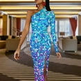 thumbnail image 3 of Turquoise Bleu et Magenta Art Abstrait Formes Motif Demi-Dleeve Robe Fendue Vêtements Femme Robe de Fée, 3 of 5