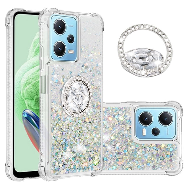 Funda para Xiaomi Redmi Note 12 4G con Brillo Líquido Flotante, Purpurina, Parachoques y Anillo Giratorio Soporte