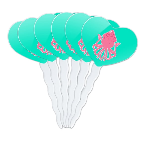 Cute Squid Tentacles Ocean Heart Love Cupcake Picks Toppers Decoration Set of 6