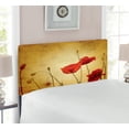 thumbnail image 2 of Poppy Flower Headboard, Flower and Buds on Ambient Dark Grunge Background Retro Effects Bohemian, Upholstered Decorative Metal Bed Headboard with Memory Foam, Twin Size, Cream and Red, by Ambesonne, 2 of 4