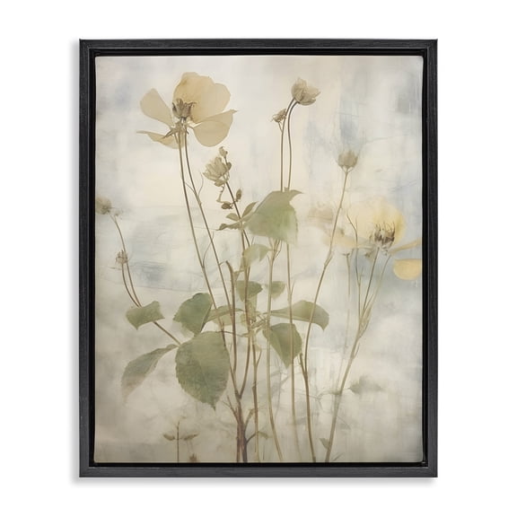 Stupell Industries Transitional Soft Botanicals Pattern Black Floating Frame Canvas Art, 17 x 21, by Lettered and Lined