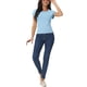 thumbnail image 2 of Camisetas de punto de manga corta casual para mujeres INSPIRE CHIC, blusas básicas de verano de cuello redondo, ajuste slim, color sólido, XL azul claro, 2 of 6