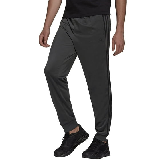 adidas Men's Big & Tall Essentials Warm-Up Slim Tapered 3-Stripes Tracksuit Bottoms, Dark Grey Heather/Black, XX-Large/Tall